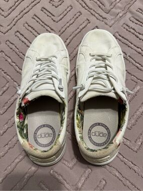 Hey Dude White Canvas Sneakers with Floral Collar